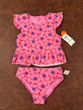 LG Pink Floral Ruffle Two-Piece Swimsuit